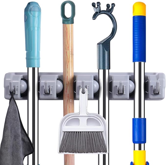 Mop And Broom Holder Wall Mount Cleaning Supplies Organizer by Kiemeu