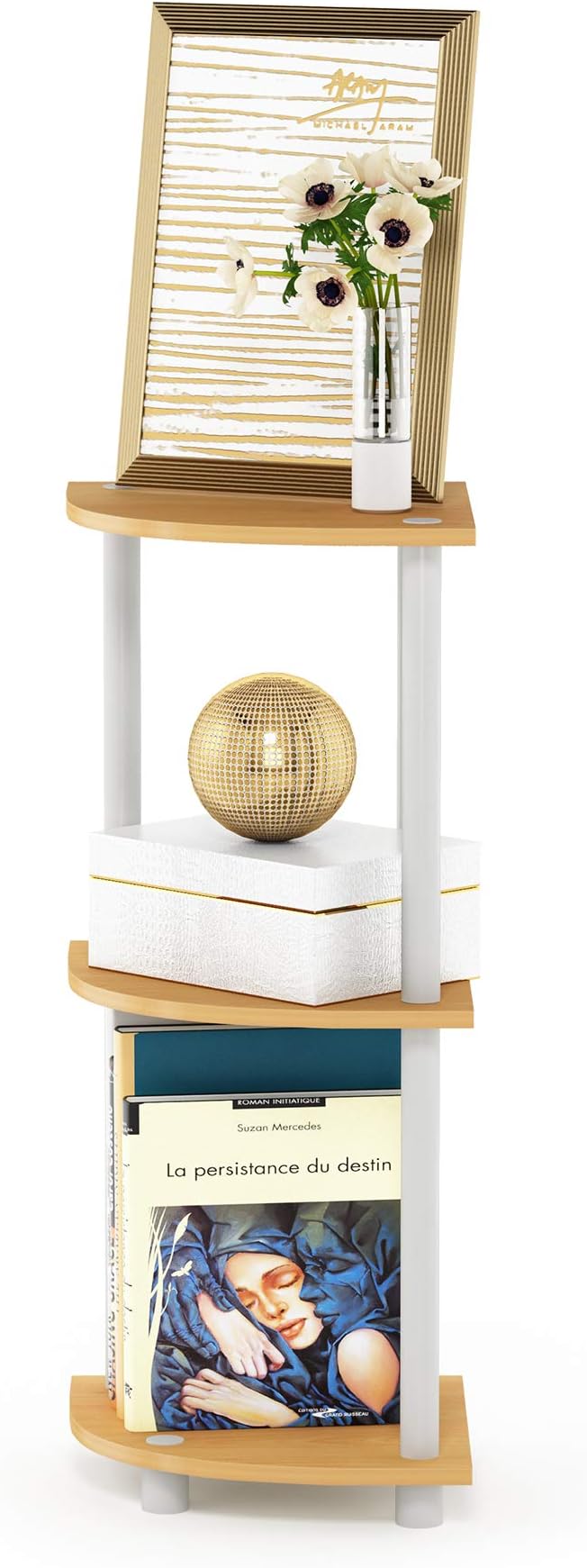 Furinno TURN-N-TUBE Corner Shelf, 3-Tier Corner Bookshelf, Display Storage - Image 4