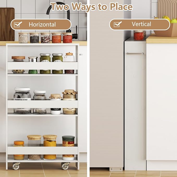 Slim Rolling Storage Cart, 4 Tier Narrow Kitchen Cart - Image 4