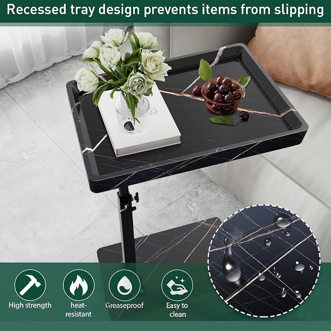 C Table End Table Adjustable Height, 360°Swivel TV Tray Table - Image 5
