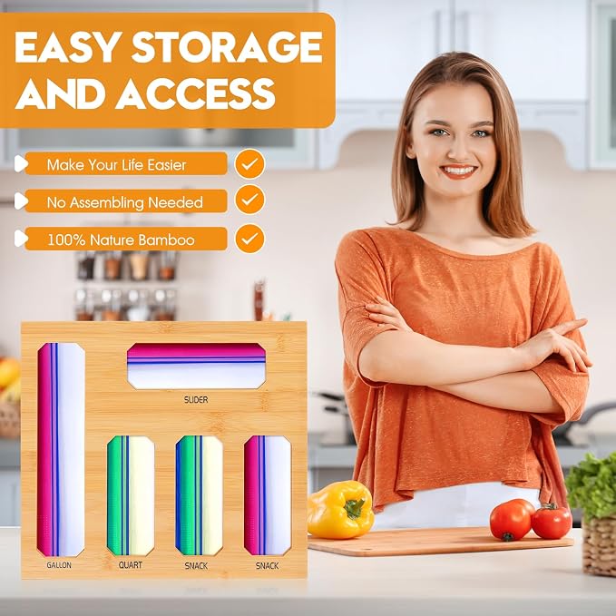 Bamboo Ziplock Bag Organizer for Kitchen Drawer, Food Storage Baggie Holder - Image 6