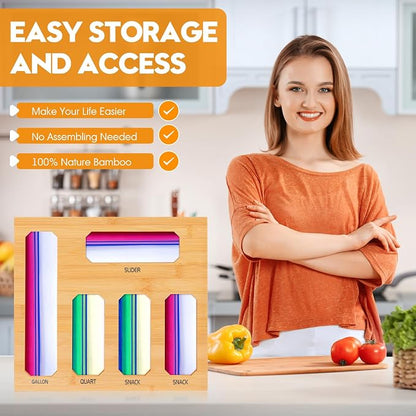 Bamboo Ziplock Bag Organizer for Kitchen Drawer, Food Storage Baggie Holder - Image 6
