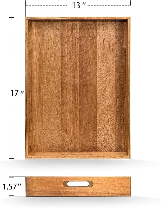 Acacia Wood Serving Tray with Handles Set of 2 – Decorative Serving Trays - Image 2