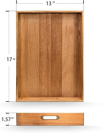 Acacia Wood Serving Tray with Handles Set of 2 – Decorative Serving Trays - Image 2