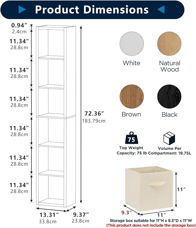 6 Cube Storage Organizer Single Row, Cube Shelf - Image 2