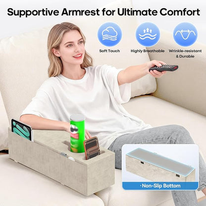 Sofa Armrest Couch Caddy with Cup Holder, Removable Couch Armrest Table Pillow - Image 2
