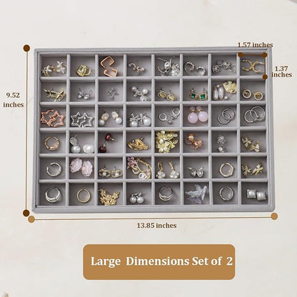 Large Velvet Jewelry Tray 2 Pack Stackable Jewelry Display Drawer Inserts Trays - Image 3