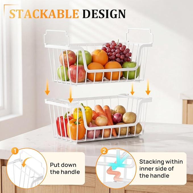 SUNALLY Stackable Storage Bins 6 Pcs Wire Baskets Freezer Organizer, Vegetable - Image 5