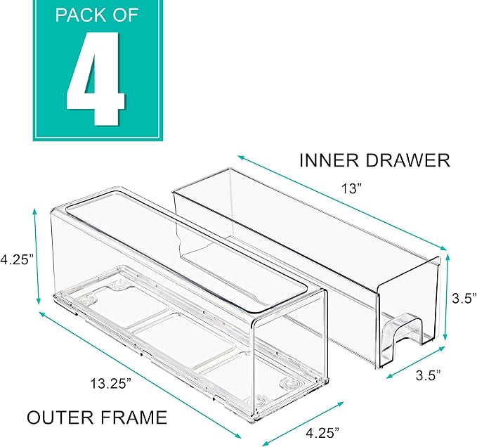 Sorbus Small Clear Stackable Storage Drawers – 4-Pack Plastic Organizer Bins - Image 3