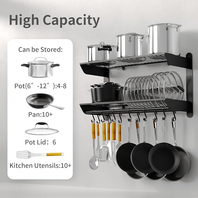Taozun Pot Rack Wall Mounted 30 Inch, 2-Tier Heavy Duty Pot and Pan Hanging - Image 4