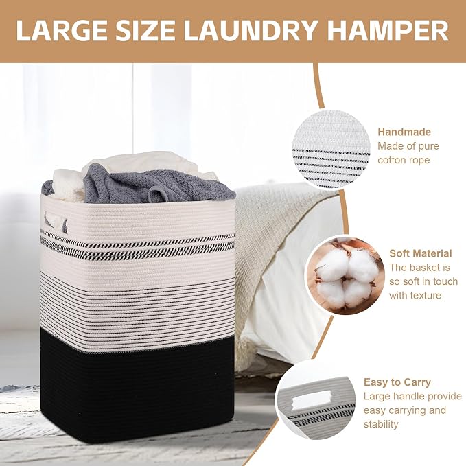 Laundry Hamper, Large Woven Rope Tall Laundry Basket - Image 3