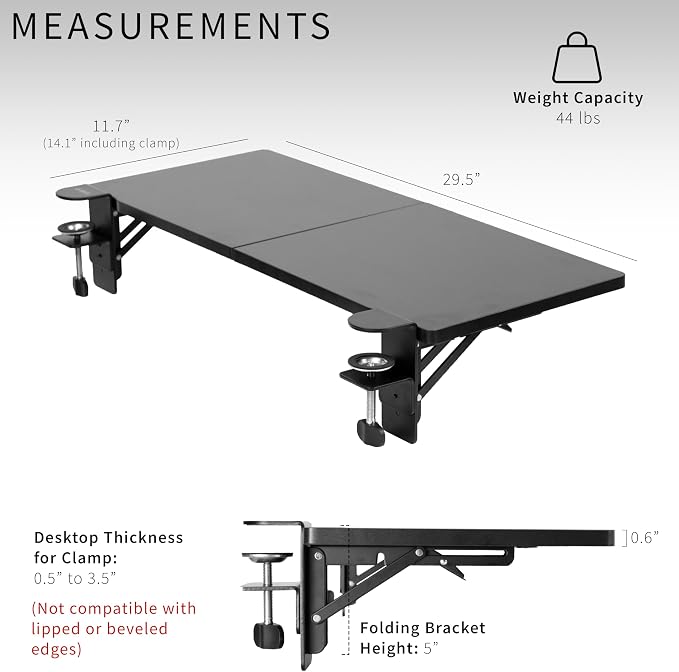 VIVO Black Clamp-on 30 x 12 in Desk Extender, DESK-EXT30 | Foldable, Wrist - Image 2