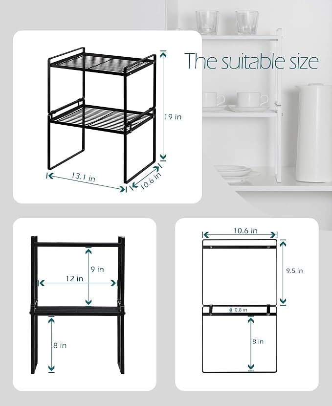 2Pack Kitchen Cabinet Shelf Counter Organizer Rack Pantry Storage Bathroom - Image 3