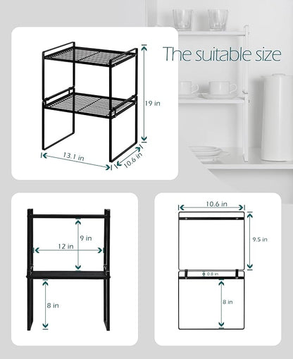 2Pack Kitchen Cabinet Shelf Counter Organizer Rack Pantry Storage Bathroom - Image 3
