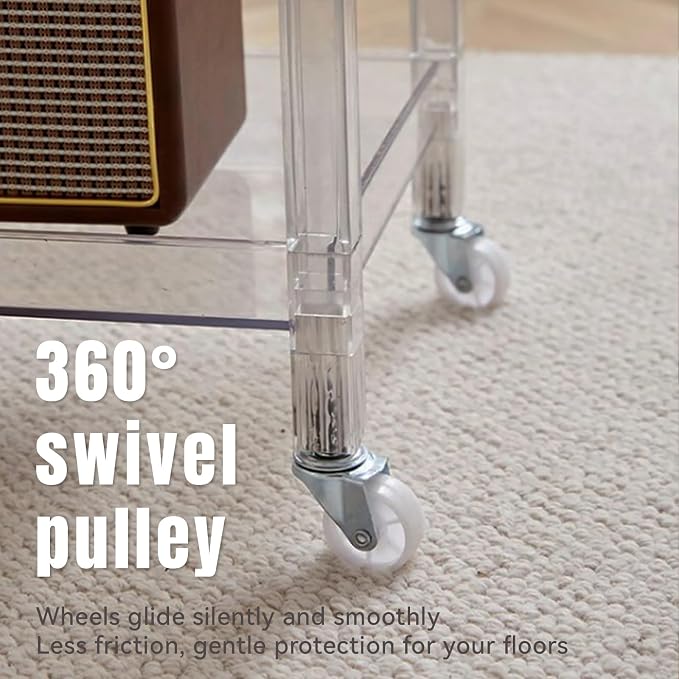 Acrylic Utility Rolling Cart, 3-Tier Clear Acrylic Storage Cart - Image 2