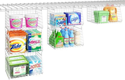 3-Tier Hanging Laundry Basket Organizer：Foldable Wire Shelf Laundry Room - Image 2