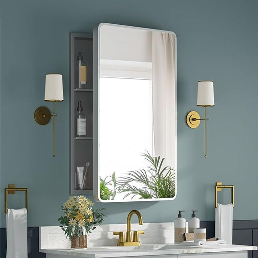 Medicine Cabinet 20 x 28 Inch, Metal Beveled Mirror, Adjustable Shelves by Unknown