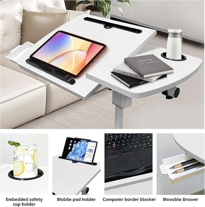 Overbed Table with Wheels Adjustable Height, Tiltable Desktop with Tray - Image 6