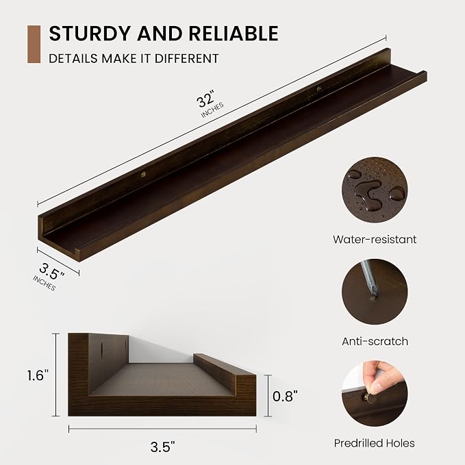 Picture Ledge Shelf, Floating Shelves Set of 2, 32 Inches Solid Wood Nursery - Image 3