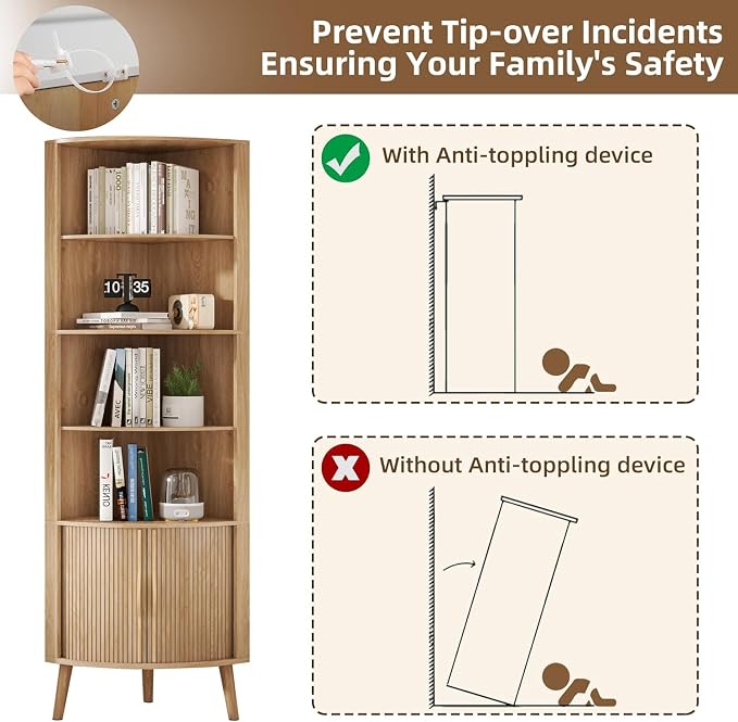 5-Tier Corner Shelf, 66.73''Tall Modern Corner Bookshelf, 5 Shelf Bookcase - Image 7