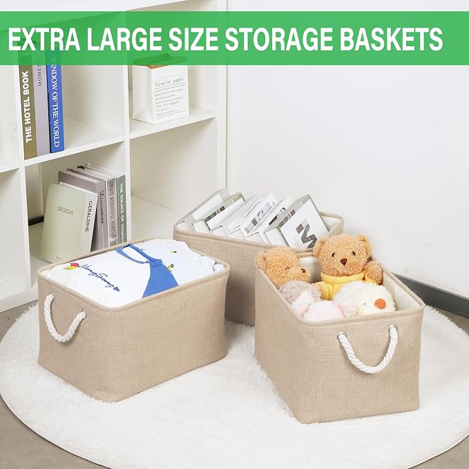 Bidtakay Large Storage Baskets for Shelves 3 Pack Fabric Storage Bins for - Image 3