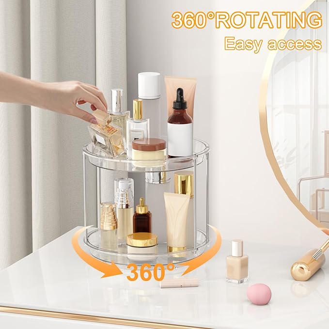 360 Rotating Makeup Organizer – 2 Tier Lazy Susan Turntable Organizer, Spinning - Image 2