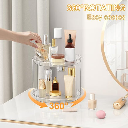 360 Rotating Makeup Organizer – 2 Tier Lazy Susan Turntable Organizer, Spinning - Image 2