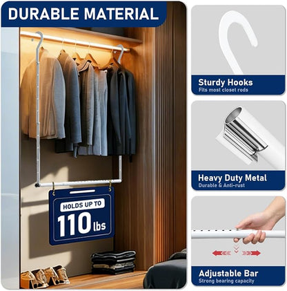 Hanging Closet Rod Extenders, Adjustable Width and Height Closet Extender - Image 5