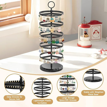 MODOWEY Rotating Earring Holder Organizer Adjustable Display, 5 Tiers Black | - Image 5
