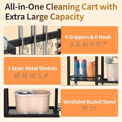 Broom Holder with Cleaning Supplies Organizer Load 350 LBS Cleaning Cart with - Image 4