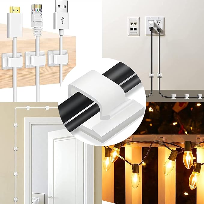 Cable Clips，50PCS Electrical Cord Management Adhesive Cable Wire Clip Wire - Image 9