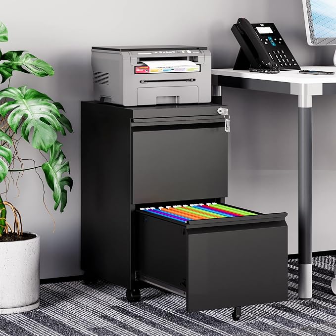 MIIIKO 2 Drawer File Cabinet on Wheels, Home Office Mobile Under Desk - Image 2