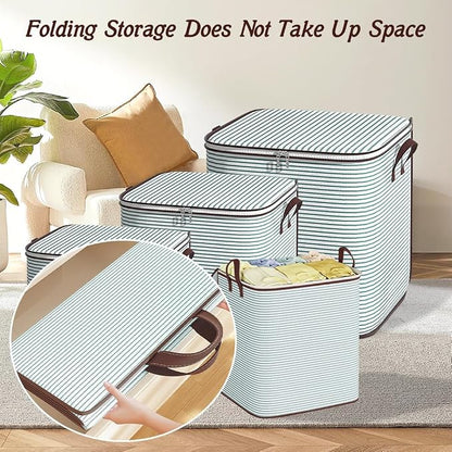 Large Clothes Storage Bins, 4 Pack Foldable Blanket Storage Bags, Storage - Image 3