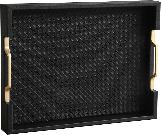 HofferRuffer Faux Leather Rectangle Serving Tray Decor Platter by HofferRuffer