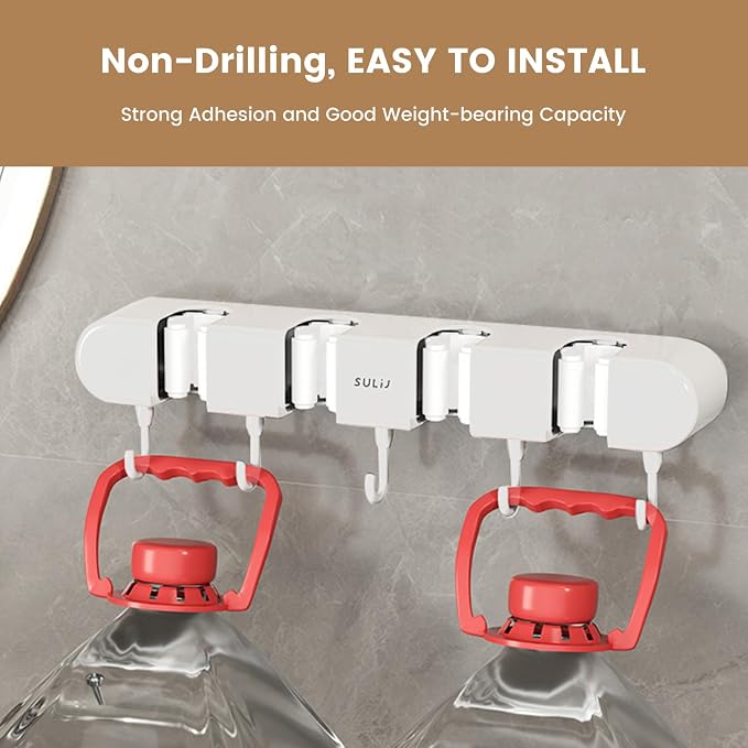 2Pcs Broom Holder Wall Mount, No-Drilling Self-Adhesive Mop and Broom Storage - Image 7