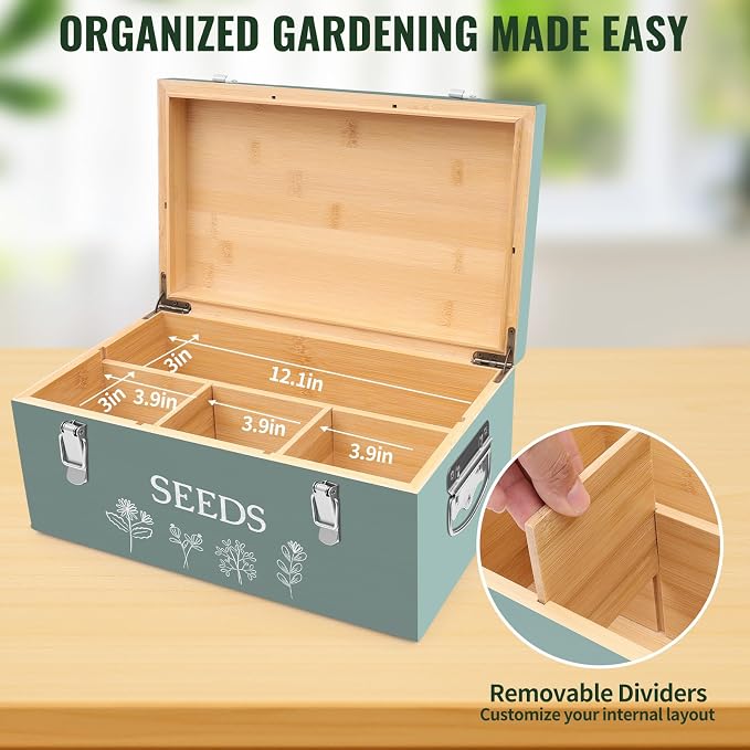 Large Bamboo Wood Seed Storage Organizer Box - Image 4