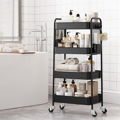 TOOLF 4 Tier Rolling Cart with Pegboard, Metal Storage Organizer Cart with - Image 4