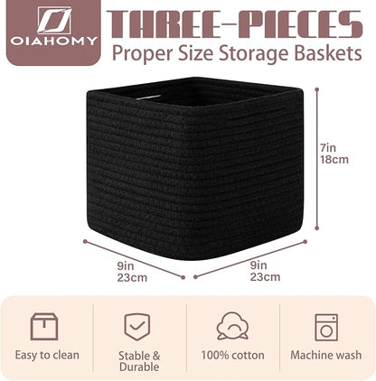 OIAHOMY 9”x9”x7” Storage Cubes, Cotton Rope Woven Baskets - Image 2