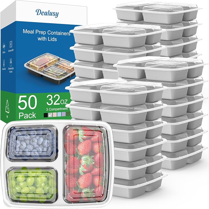 50 Pack 32 oz Meal Prep Containers Reusable by Dealusy