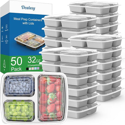 50 Pack 32 oz Meal Prep Containers Reusable by Dealusy