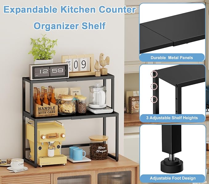 2 Pack Expandable Cabinet Countertop Shelves, Heavy Duty Metal Shelves - Image 3