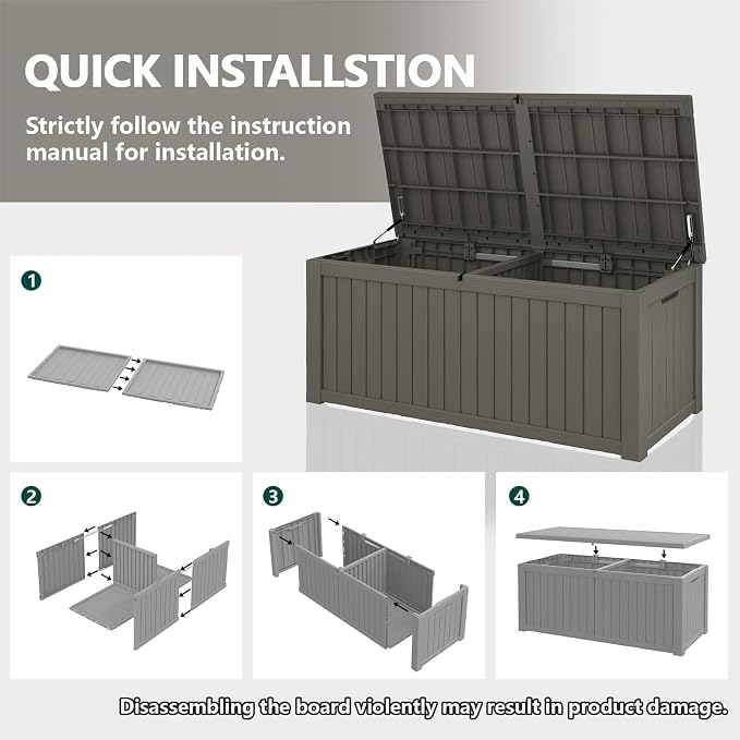 Outdoor Storage Box, 180 Gallon Deck Box, Waterproof and UV Resistant Large - Image 6