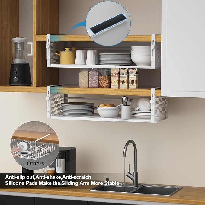 AmonHouseware 2Pack Expandable Under Shelf Storage Basket Organizer, Length - Image 6