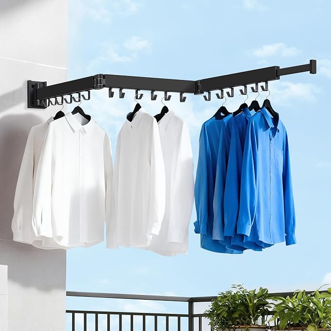 Clothes Drying Rack Wall Mounted, Retractable Collapsible Space Saver - Image 2
