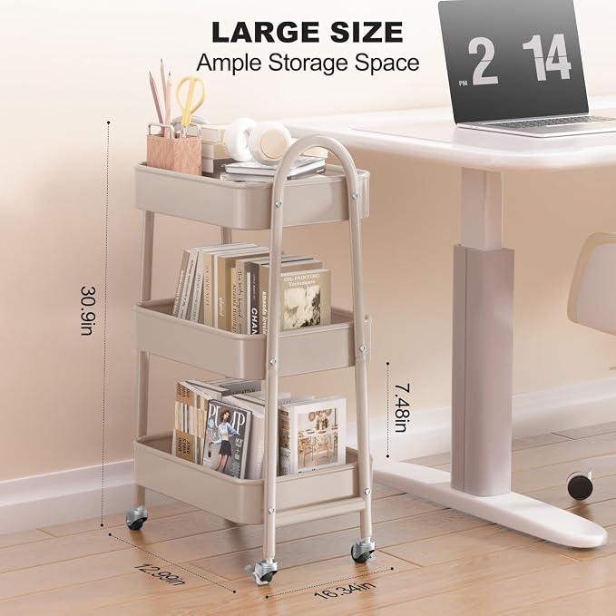 EAGMAK 3 Tier Rolling Cart, Large Metal Storage Cart - Image 2