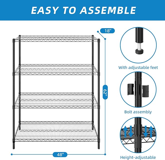 Guan River 4-Shelf Heavy Duty Wire Shelving, Metal Shelf, Sturdy and Durable - Image 4