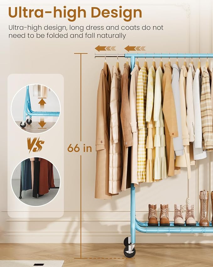 Heavy Duty Clothing Rack, Metal Clothes Rack Load 450 LBS, Rolling Coat Racks - Image 4