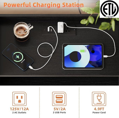 Nightstand with Charging Station and LED Light, Modern Nightstand with USB - Image 4