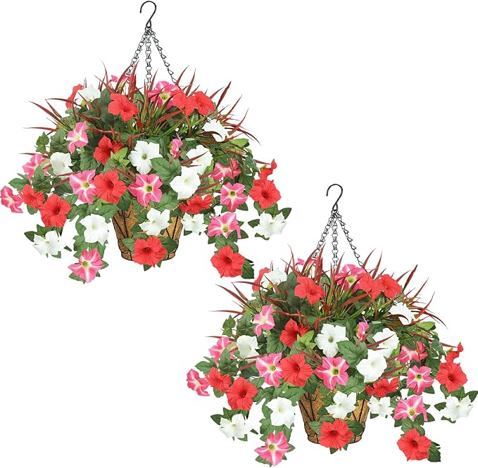 2 Pack Artificial Flowers Hanging Baskets by UNLEMONI