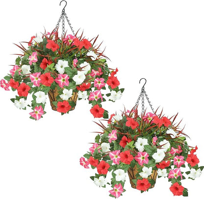 2 Pack Artificial Flowers Hanging Baskets by UNLEMONI